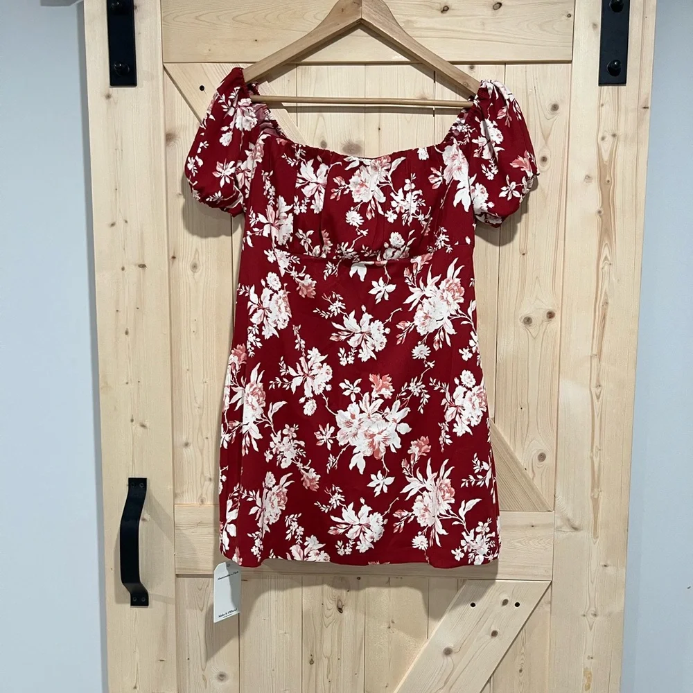 NWT Abercrombie & Fitch Off-the-Shoulder Floral Mini Dress, Size Medium. - Picture 2 of 10